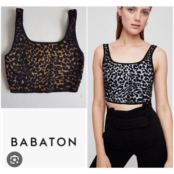 Babaton Aritzia Leopard Print Thick Crop Top Women's Black and Yellow size XXS - Picture 1 of 5